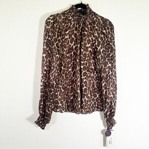 NWT Hale Bob Winged Monkey Animal Print Sheer Silk Blouse Size Small